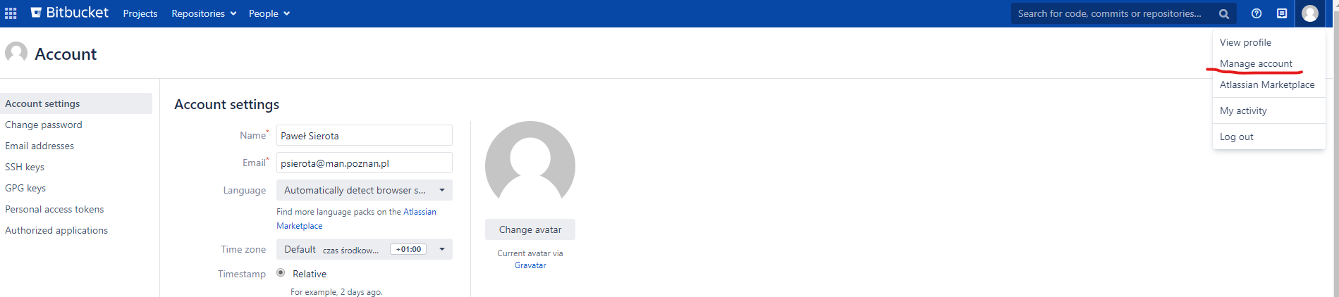 GEANT Software Development Support > Bitbucket > manage-your-account.png