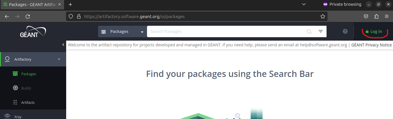 GEANT Software Development Support > How to bind your existing user account (one-time procedure) > artifactory-1.png